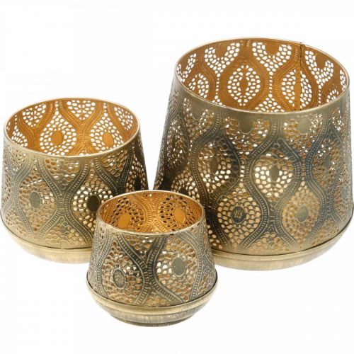Oriental lantern set, metal lantern, golden candle decoration, rustic Ø25 / 19 / 14cm H23.5 / 17 / 12.5cm