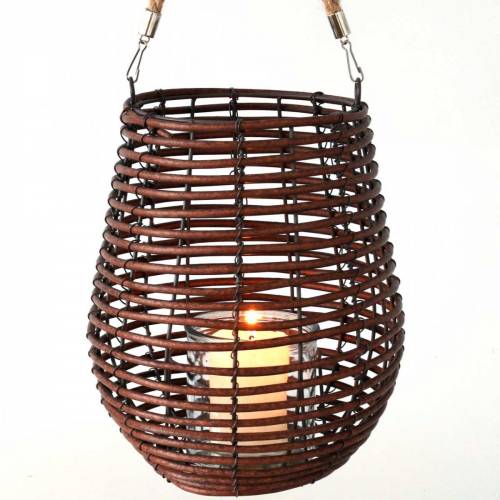 Product Decorative lantern, candle decoration with handle, lantern in basket Ø23cm H27cm