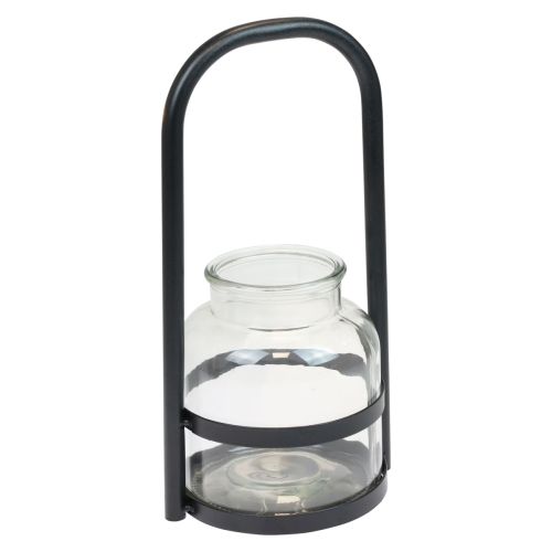 Product Lantern metal glass decoration black clear handle Ø14.5cm