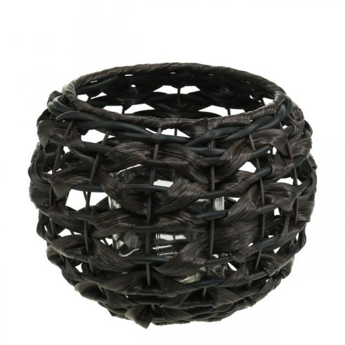 Floristik24 Lantern braided black, brown rattan candle glass Ø23cm H18cm