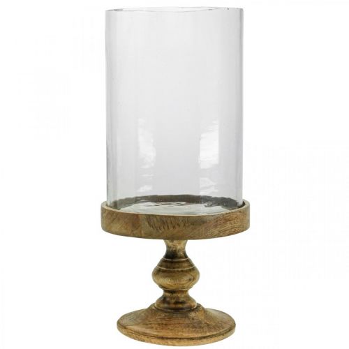 Floristik24 Lantern glass on wooden base decorative glass antique look Ø22cm H45cm