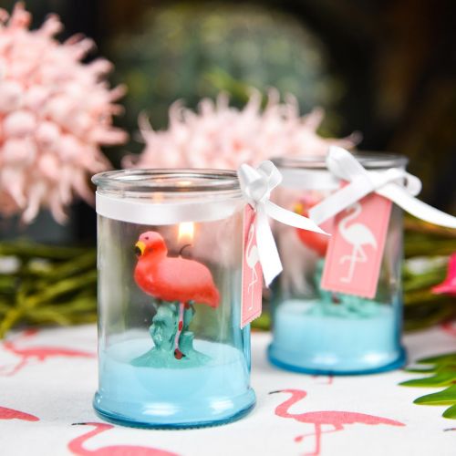 Product Lantern glass with flamingo candle 9cm