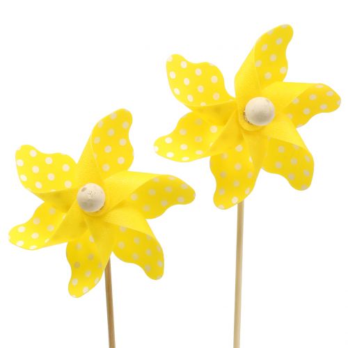 Floristik24 Mini windmill Yellow with white dots Ø8cm 12pcs