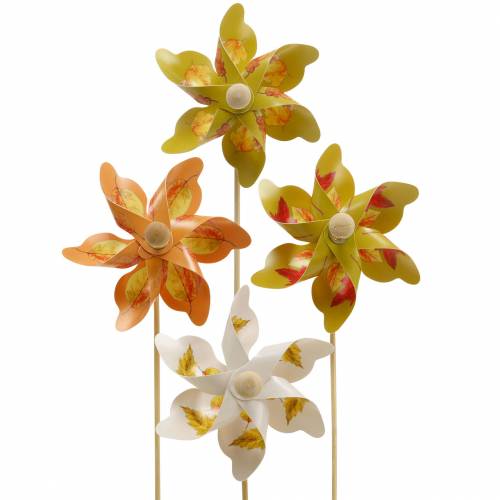 Floristik24 Decorative windmills with autumn leaf motif orange / white / green L27.5 Ø22cm 12pcs