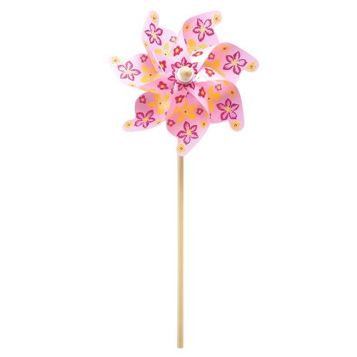 Pinwheel on a stick windmill decoration pink yellow Ø30.5cm 74cm