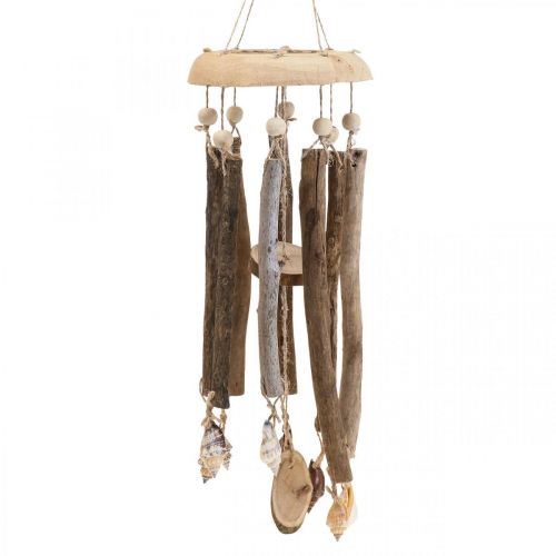Wood wind chime, shells maritime decoration nature Ø14cm H40cm
