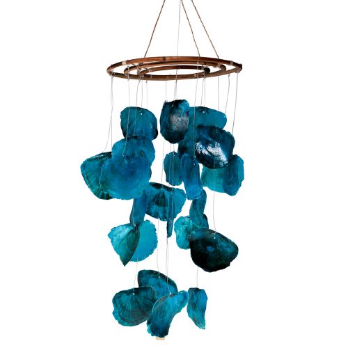 Product Wind chime maritime hanging decoration Capiz shells blue 90cm