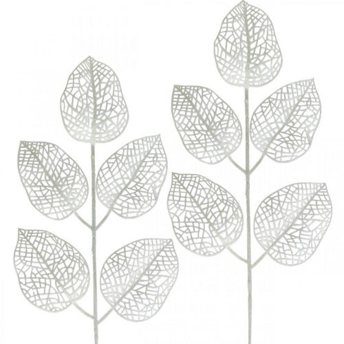 Product Winter decoration, deco leaves, artificial branch white glitter L36cm 10p