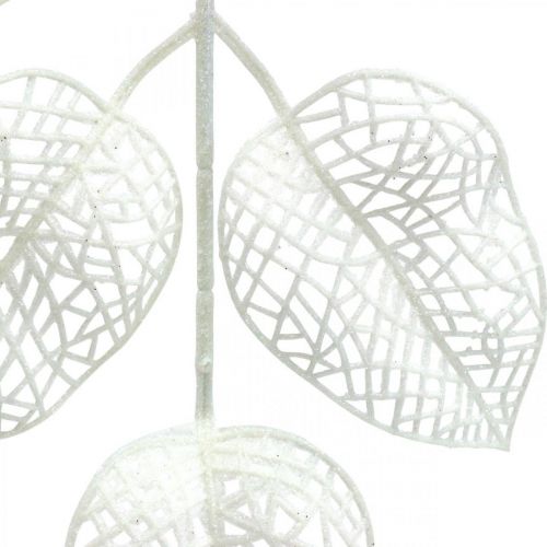 Winter decoration, deco leaves, artificial branch white glitter L36cm 10p