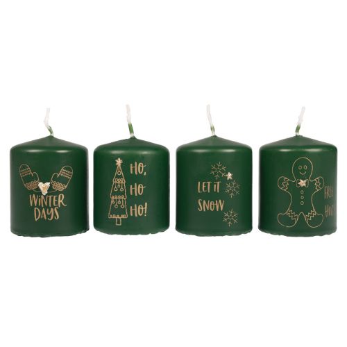 Product Green Christmas candles, set of 4, Ø5cm, H6cm, Advent decoration