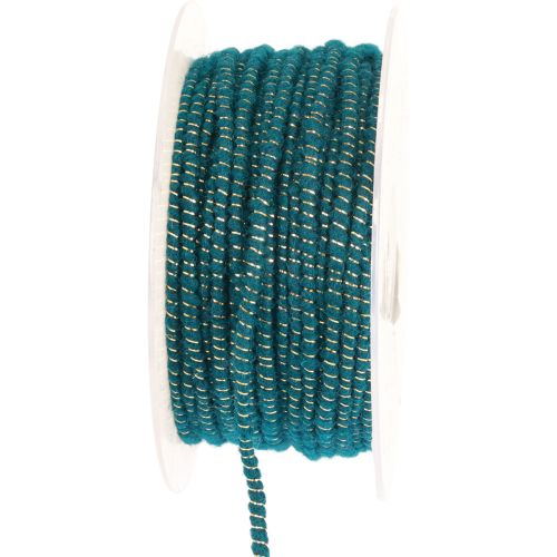 Wool thread with wire felt cord wool cord turquoise gold Ø5mm 33m