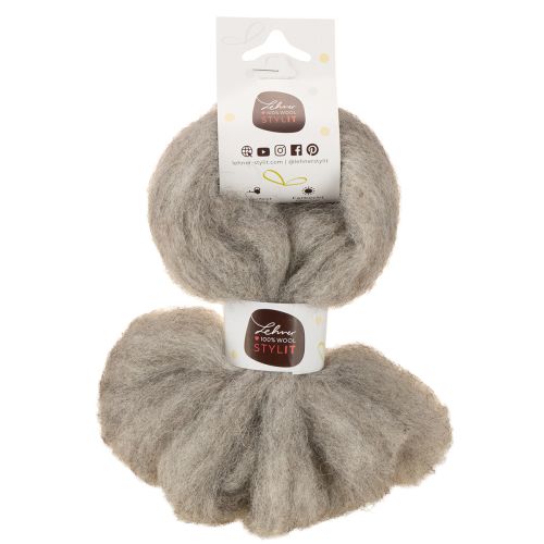 Product Decorative wool, grey-natural, 2m felted wool for crafts &amp; floristry