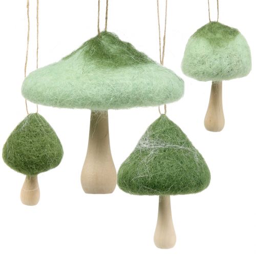 Floristik24 Decorative hanger mushroom wood / felt green Ø5cm-Ø10cm H9cm 8pcs