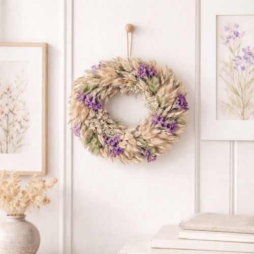 Product Dried flower wreath for spring and summer, for table and front door, for special occasions with colored accents, 26cm