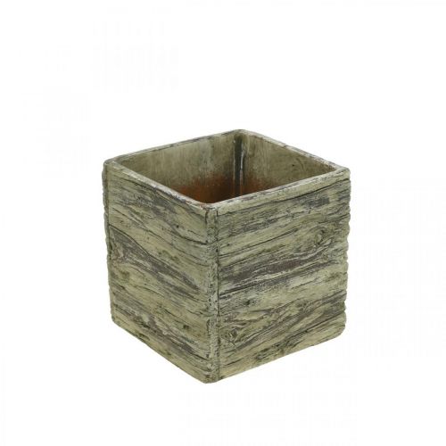 Flower pot square 15x15cm concrete planter wood look