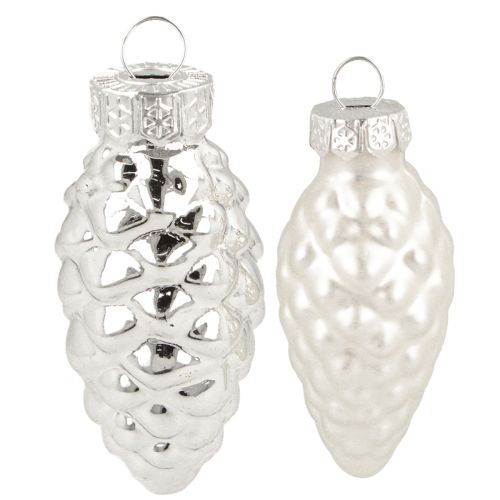 Cones mix made of glass silver 5cm 14 pcs