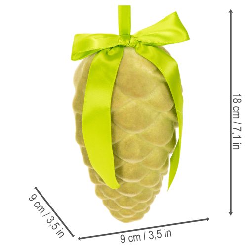 Beflocked Hanging Pine Cones with Ribbon and Bow, 18cm, Set of 3 | Floristik24.co.uk