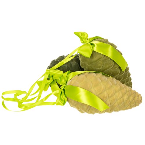 Pinecone-Shaped Artificial Hanging Decorations with Ribbon and Bow, 23cm, Set of 3 | Floristik24.co.uk