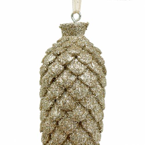 Product Christmas Tree Ornament Cones with glitter Light gold 8,5cm 6pcs
