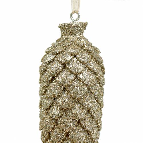 Floristik24 Christmas Tree Ornament Cones with glitter Light gold 8,5cm 6pcs