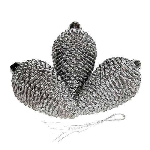 Floristik24 Cones for hanging plastic, mica 9,5cm silver 6pcs