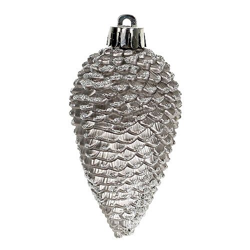 Floristik24 Cones for hanging plastic, mica 9,5cm silver 6pcs