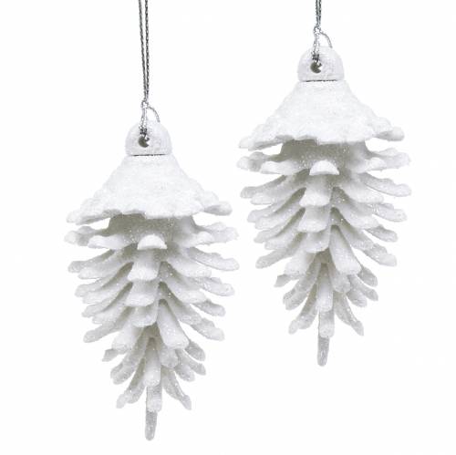 Floristik24 Christmas tree ornaments cones white glitter 9cm x 4.5cm 6pcs