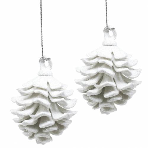Floristik24 Christmas tree decorations cones white glitter 9cm 6pcs
