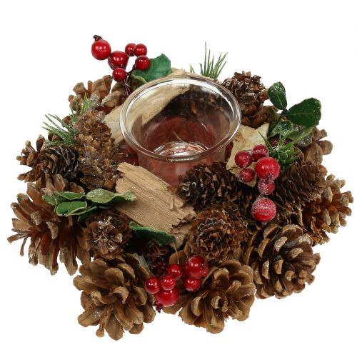Floristik24 Candle arrangement with cones nature 19cm