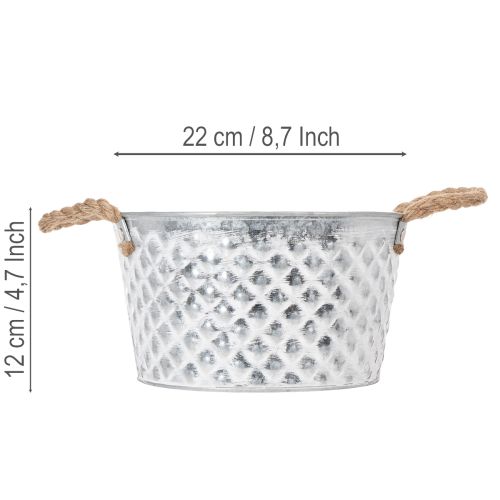 Zinc bowl, decorative bowl, metal with rope handle, Ø22cm H12cm | Floristik24.co.uk
