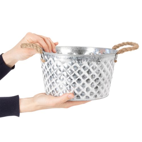 Zinc bowl, decorative bowl, metal with rope handle, Ø22cm H12cm | Floristik24.co.uk