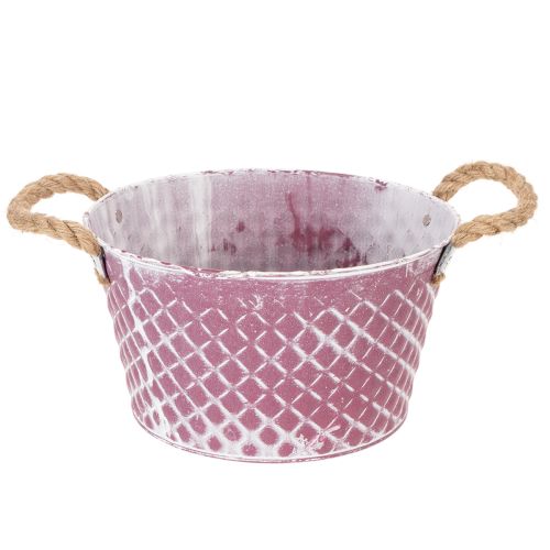 Zinc bowl, diamond shape with rope handles, violet/white washed, Ø24.5cm H14cm buy online | Floristik24.co.uk