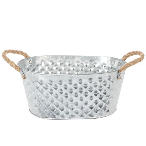 Oval zinc bowl with rope handles, 27cm x 17.5cm, H12cm buy online | Floristik24.co.uk