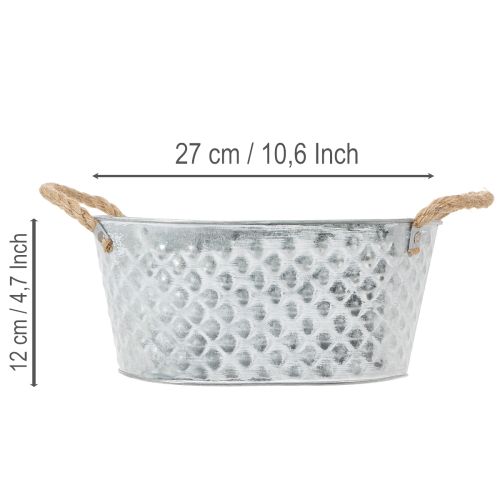 Oval zinc bowl with rope handles, 27cm x 17.5cm, H12cm | Floristik24.co.uk