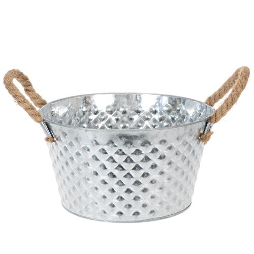 Round zinc bowl with rope handles Ø25cm H14cm