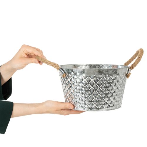 Round zinc bowl with rope handles Ø25cm H14cm | Floristik24.co.uk