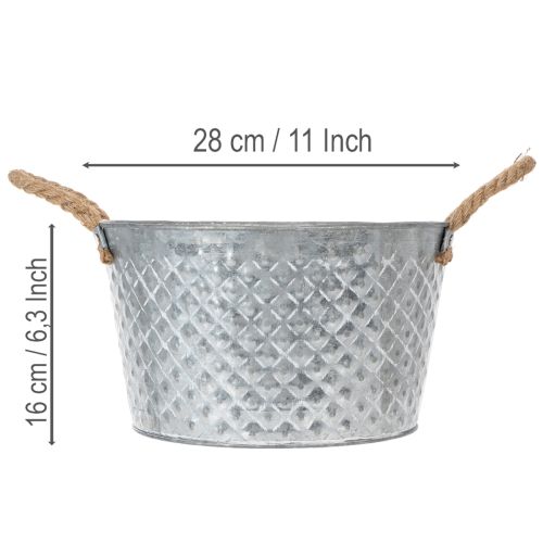 Round zinc bowl with rope handles Ø28cm H16cm | Floristik24.co.uk