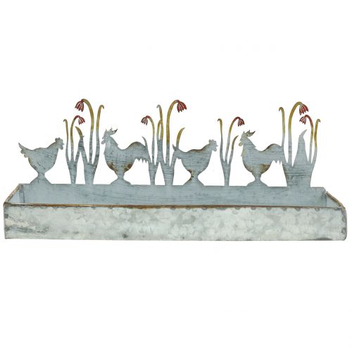 Floristik24 Zinc tray spring meadow and rooster 30cm