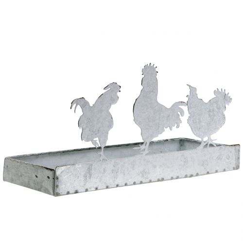 Floristik24.co.uk Zinc tray with chickens 30cmx12cm H15,5cm64584