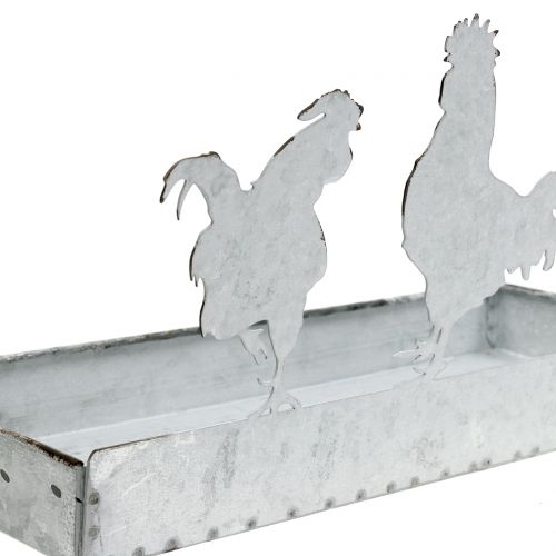 Floristik24 Zinc tray with chickens 30cmx12cm H15,5cm