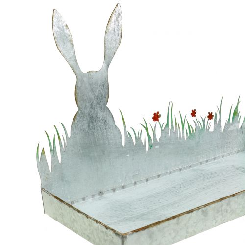 Floristik24 Zinc bowl spring meadow with Easter bunny 35cm x 16cm H24cm