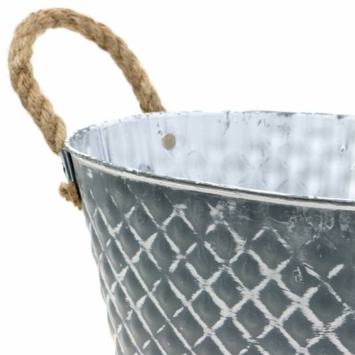 Floristik24 Zinc bowl diamond with rope handles oval 32cm H15cm
