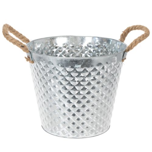 Zinc pot, diamond shape, with rope handles, whitewashed, Ø24.5cm H21cm