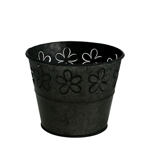 Floristik24 zinc flower pot Black with flowers Ø10cm H8cm