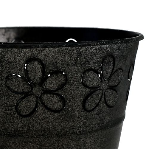 Floristik24 zinc flower pot Black with flowers Ø10cm H8cm
