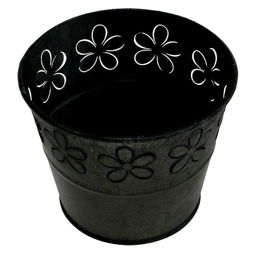 Floristik24 zinc flower pot Black with flowers Ø10cm H8cm