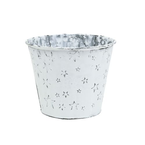 Floristik24 zinc flower pot with stars Ø9cm H8cm White washed 6pcs