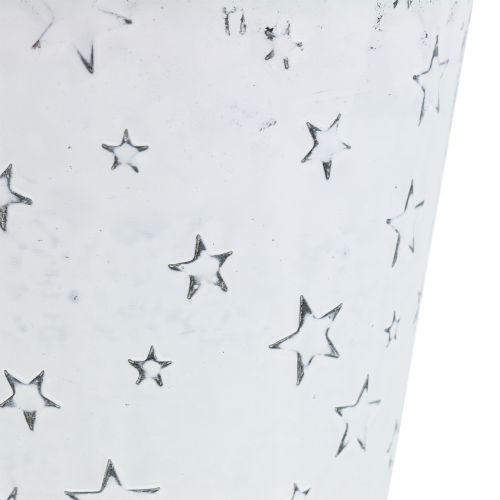 Floristik24 Zinc pot with stars Ø14cm H12cm white washed 4pcs
