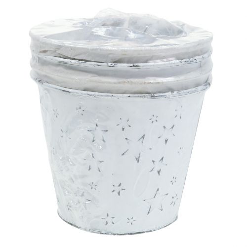 Floristik24 Zinc pot with stars Ø14cm H12cm white washed 4pcs