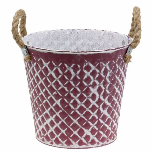 Floristik24 zinc flower pot rhombus with rope handles Violet, white washed Ø21cm H19cm